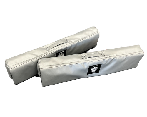 A high-temperature resistant, flame-retardant bag for batteries of e-bikes, e-scooters, and power-tools closed with an aramid zipper and overpressure vents.